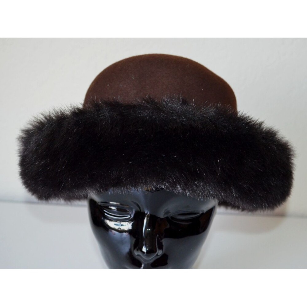Da-Me Wool Hat Brown Faux Fur Trim Women's Vintage Made in Italy